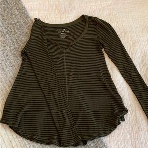 Green and Black Striped Long Sleeve Tee